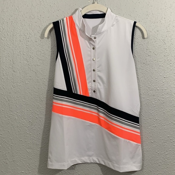Tail Activewear White Linear Stripe Snap Closure Sleeveless Shirt size S - Picture 1 of 9